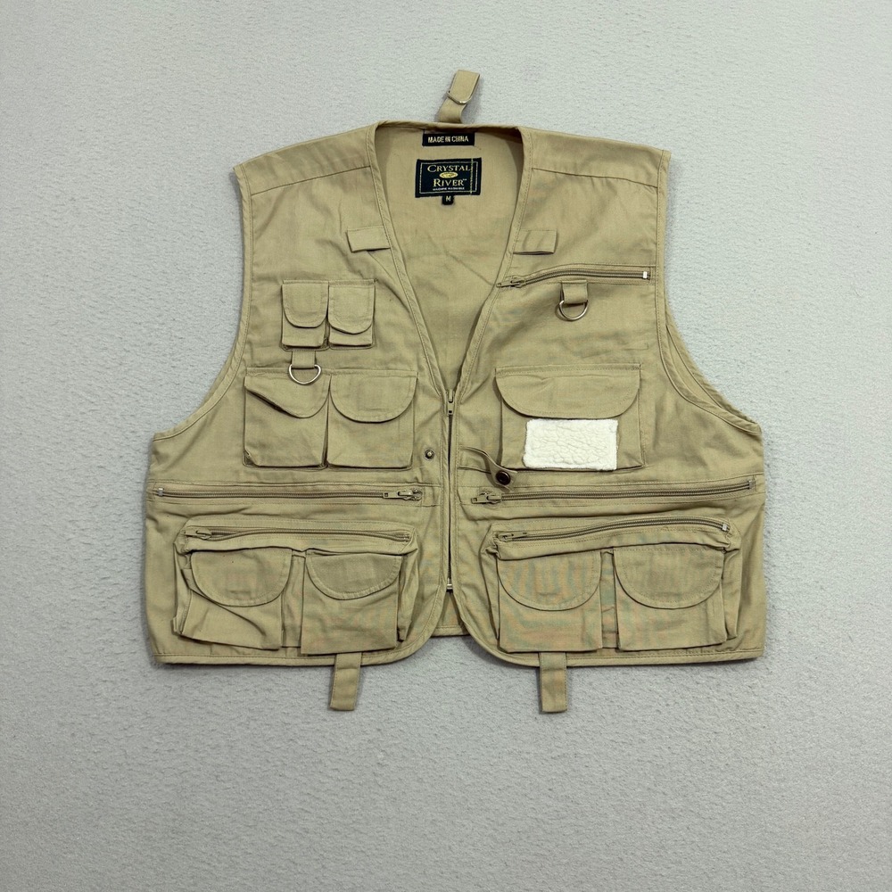 Crystal River Vest Medium Tan Fishing Fly Fishing Utility Multi Pocket Vintage